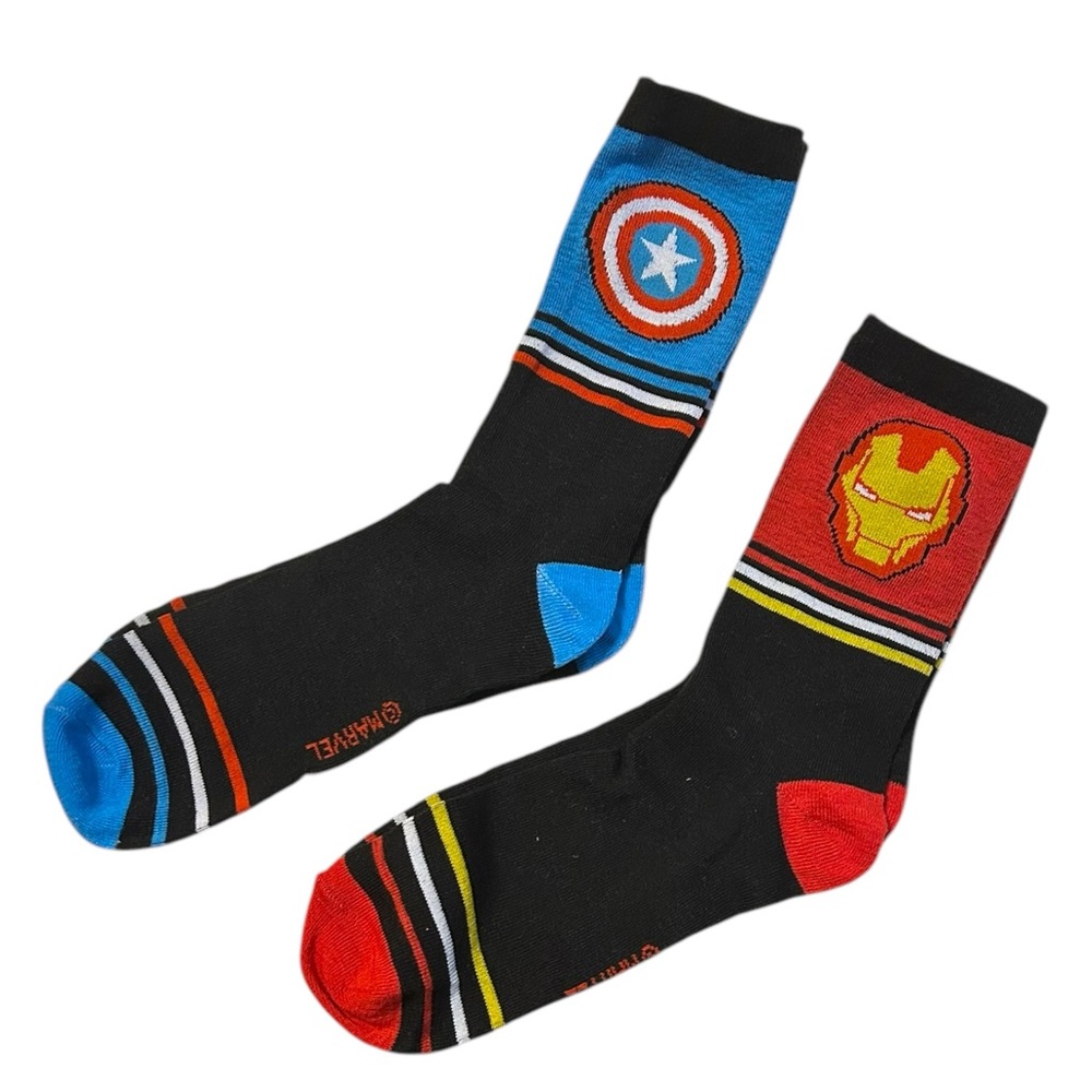 NWOT Lot Of 2 Marvel Men’s Socks Captain America Iron Man Black Red Blue